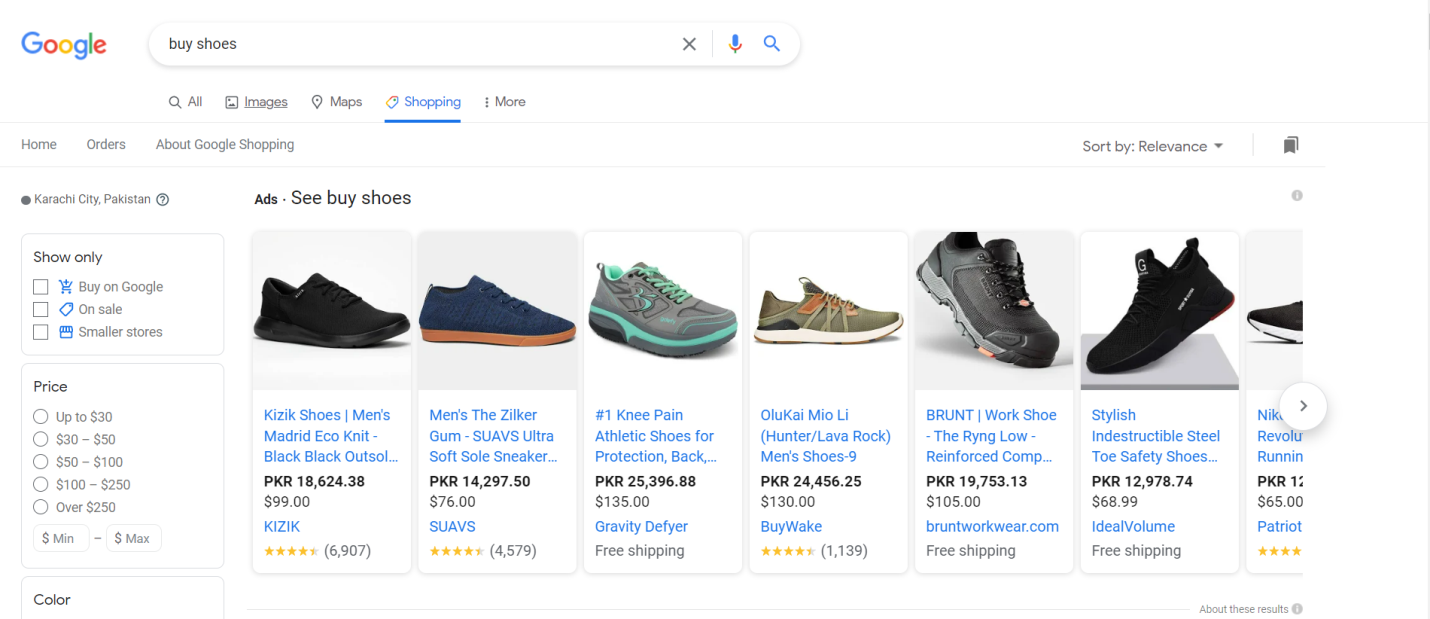 PLA search screenshot