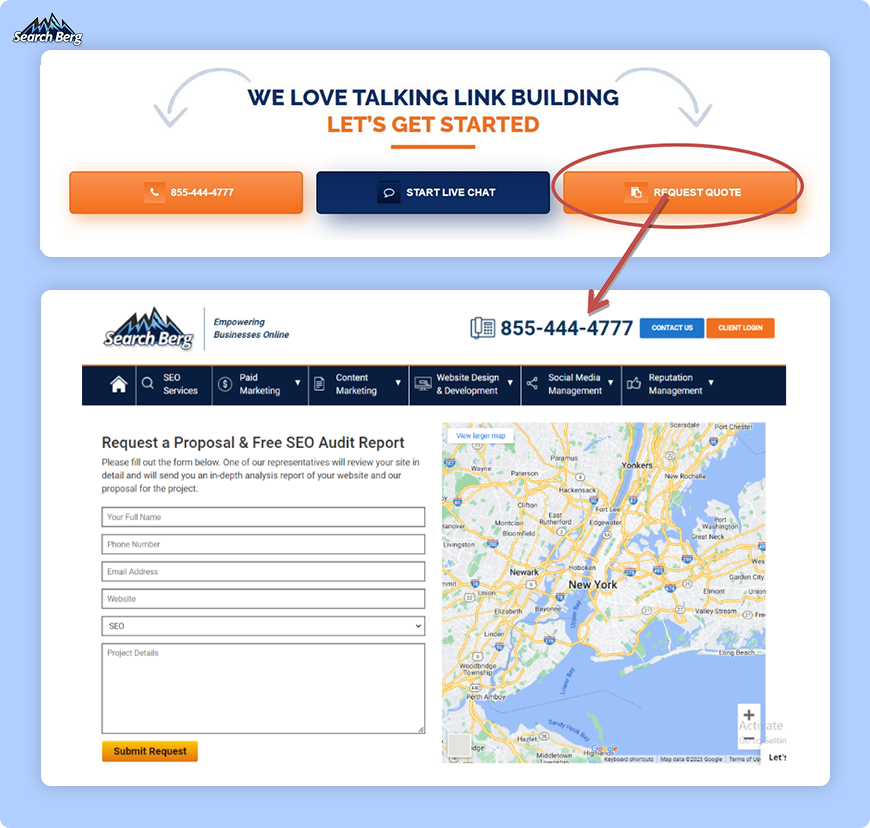 screenshot of CTA buttons on a Global-marketing Inc. webpage